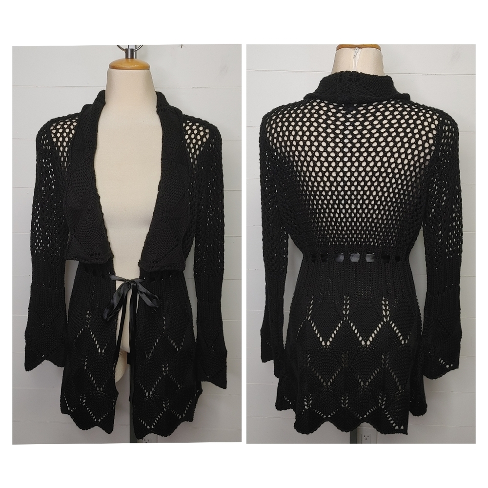 Cartise Black Crochet Cardigan Size L